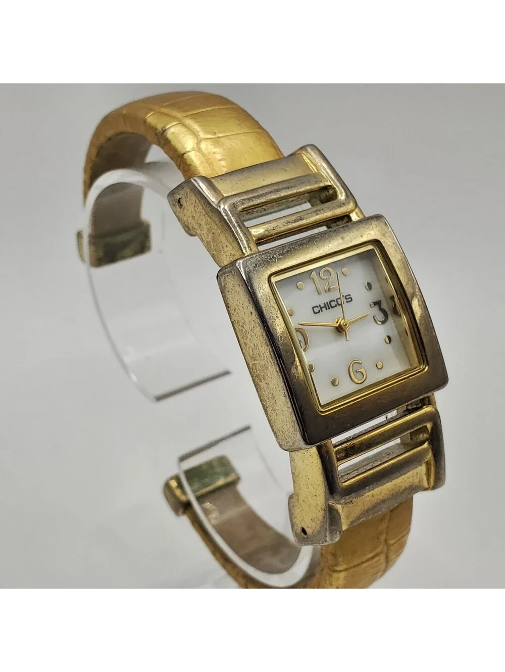 Chicos Quartz Cuff Band Watch Womens 23mm Gold Tone New Battery